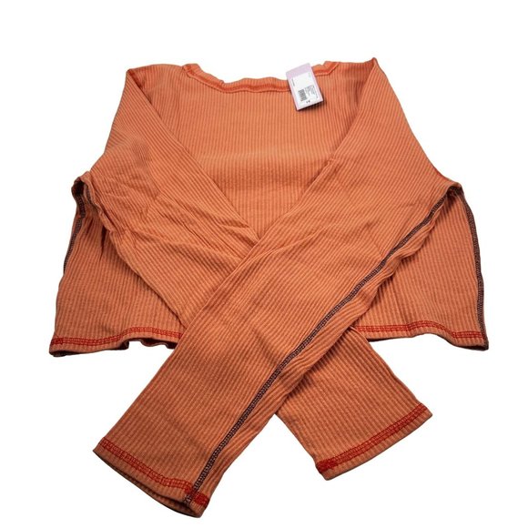 Wild Fable Women's Size 1X Long Sleeve Slim Fit Baby Ribbed Tee Shirt Peach New - Picture 2 of 13
